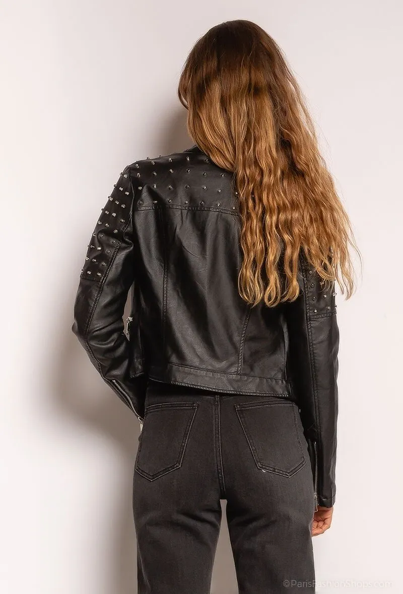 Faux leather biker jacket with studs