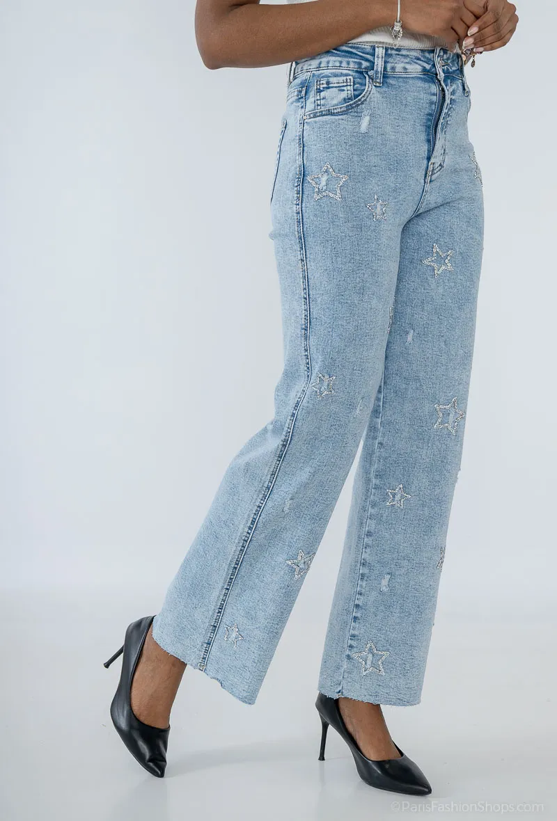Glänzende Crop Etoile-Jeans mit weitem Bein