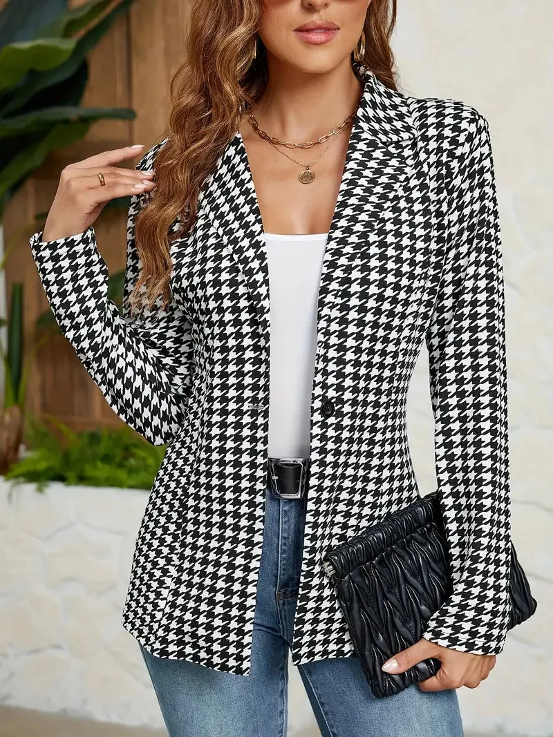 Heidi-Mode | Blazer Mit Revers Und Hahnentrittmuster Auf Der Vorderseite