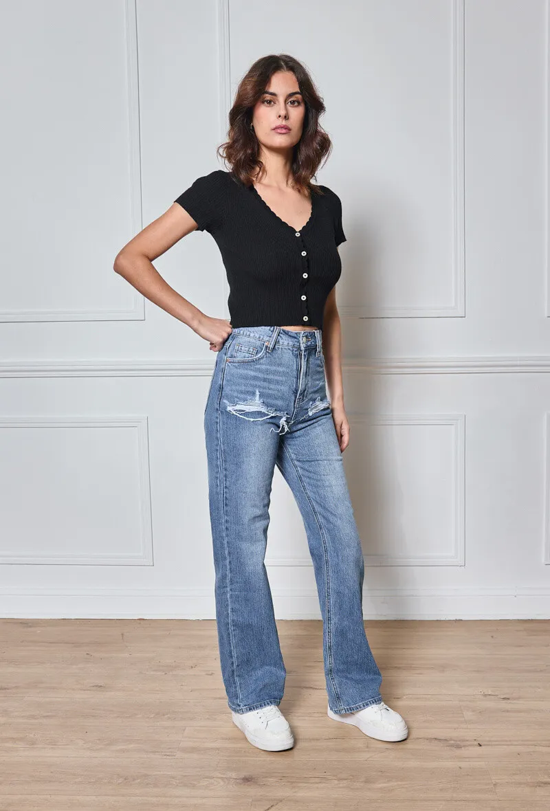 Jeans mit Destroyed-Effekt vorne