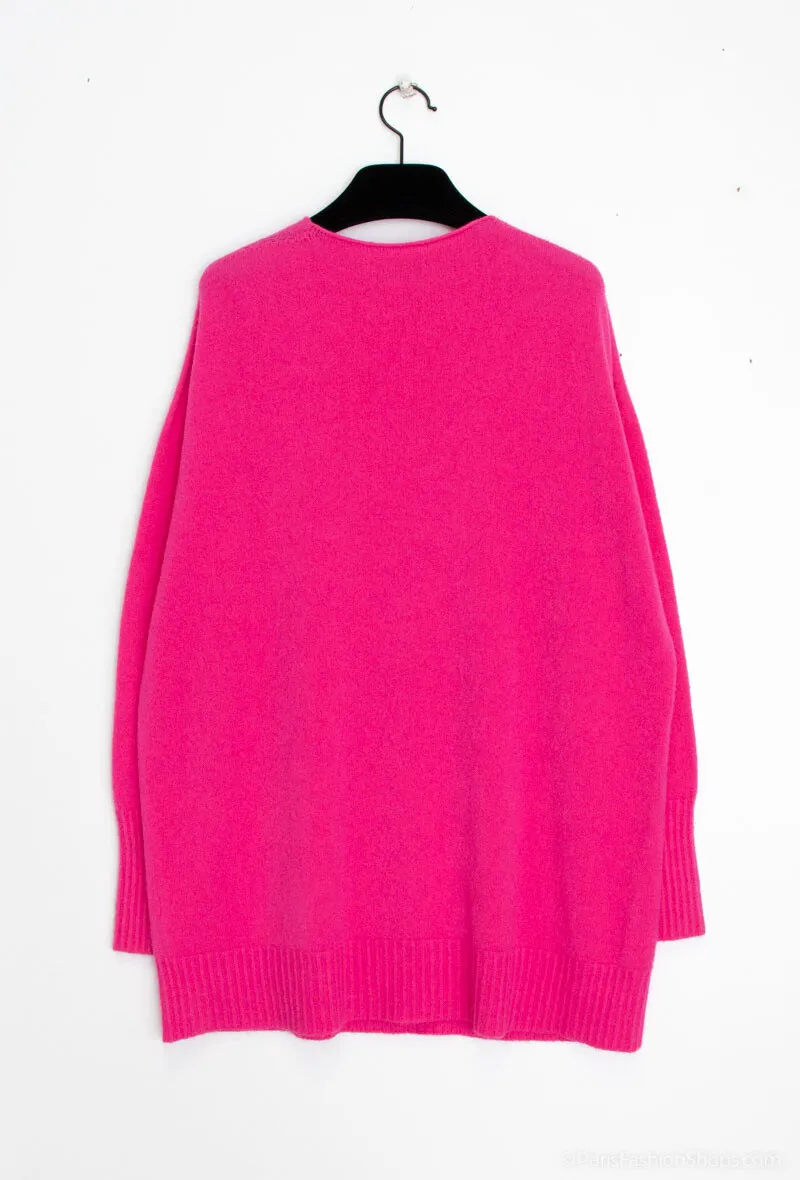 Langer, nahtloser Pullover mit V-Ausschnitt