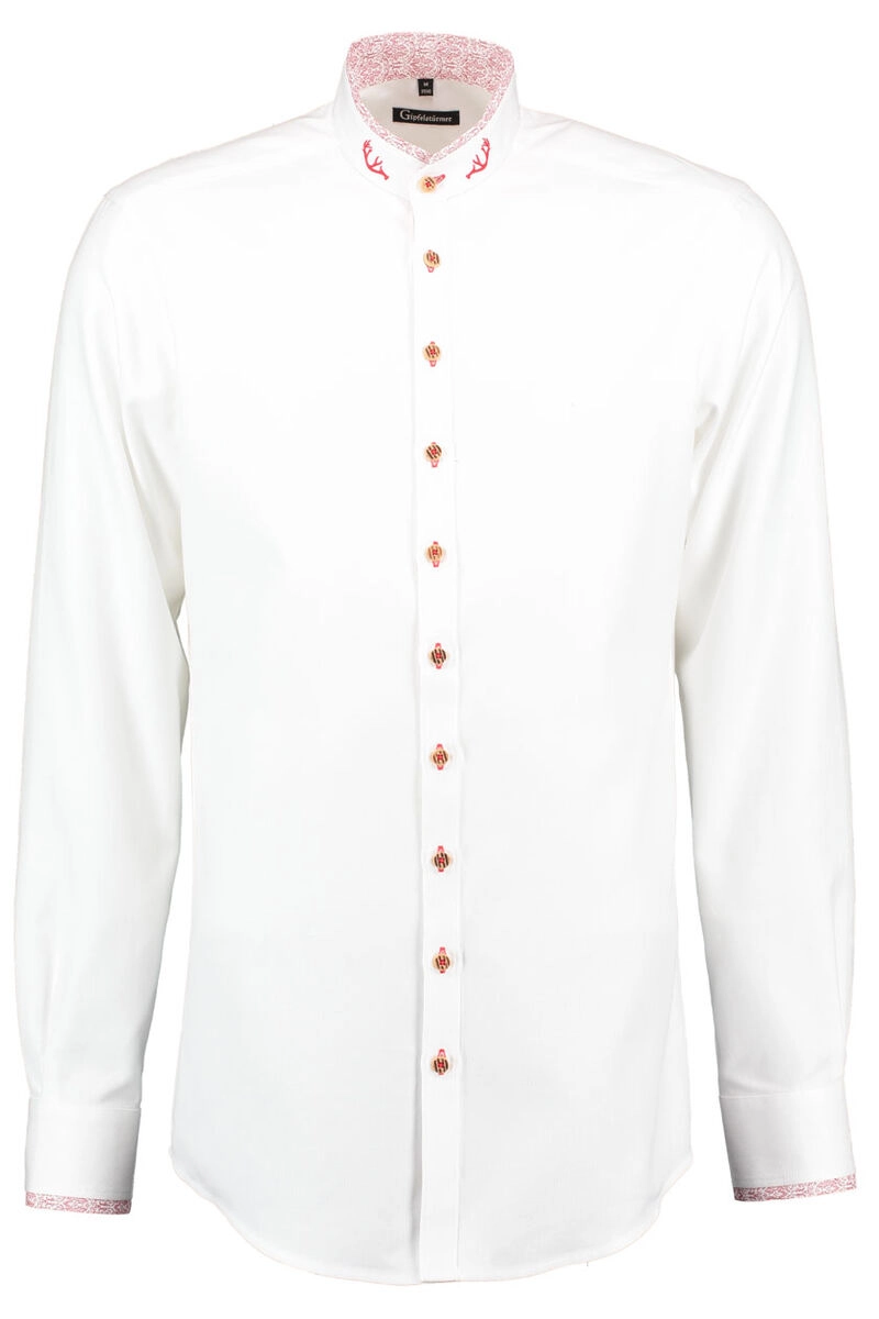 OS TRACHTEN Hemd weiß/rot Slim Fit Langarm