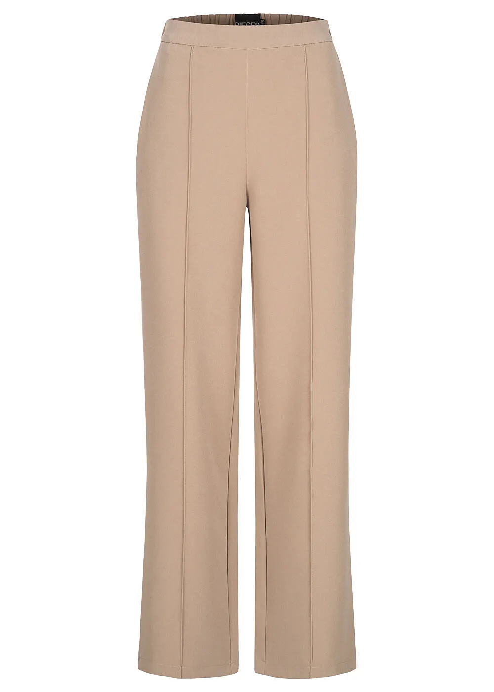 Pieces Damen NOOS weite High-Waist Stoffhose mit elastischem Bund beige