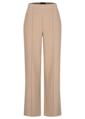 Pieces Damen NOOS weite High-Waist Stoffhose mit elastischem Bund beige