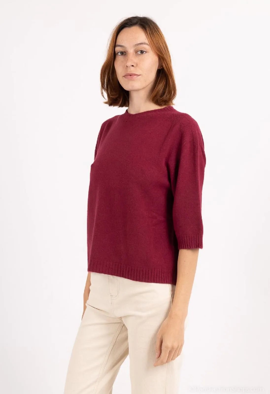 Pullover mit Rundhalsausschnitt und nahtlosen 3/4-Ärmeln