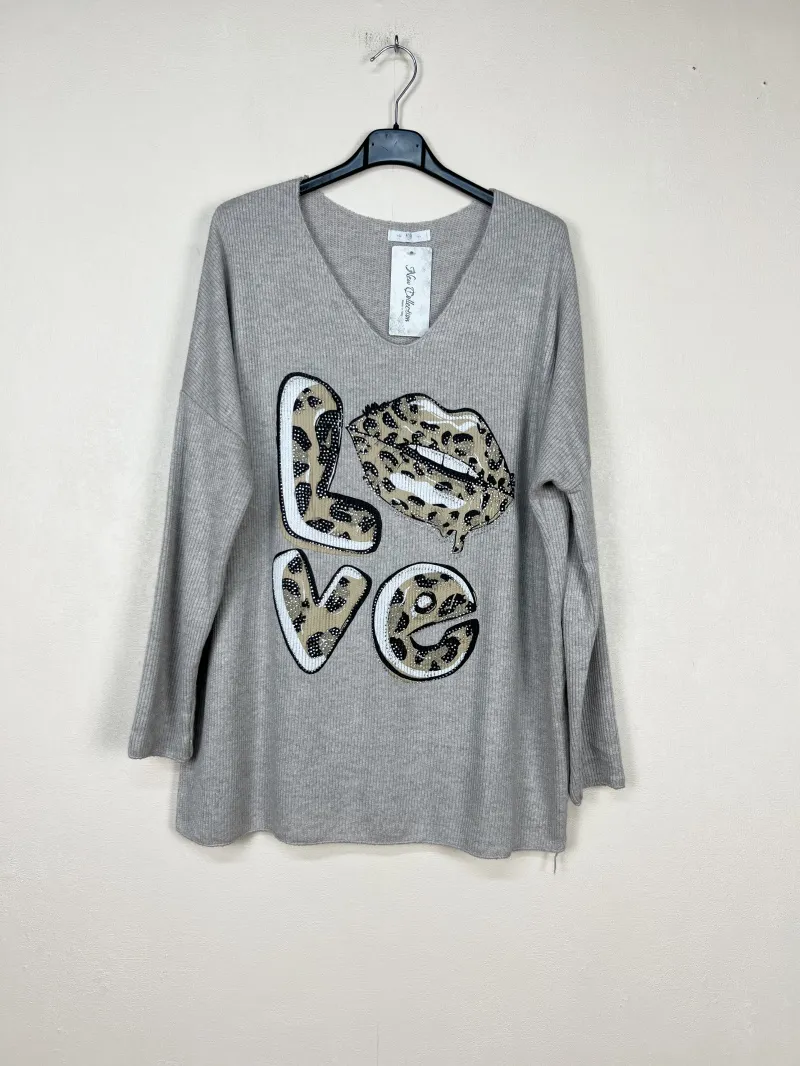 Pullover mit V-Ausschnitt und „Love“-Schriftzug