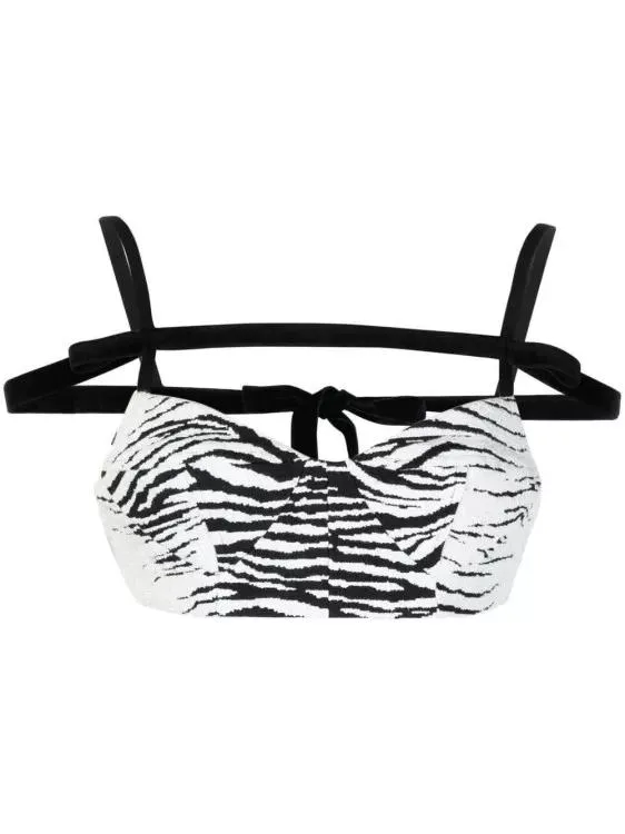   The Attico  Zebra-Print Cropped Top Black