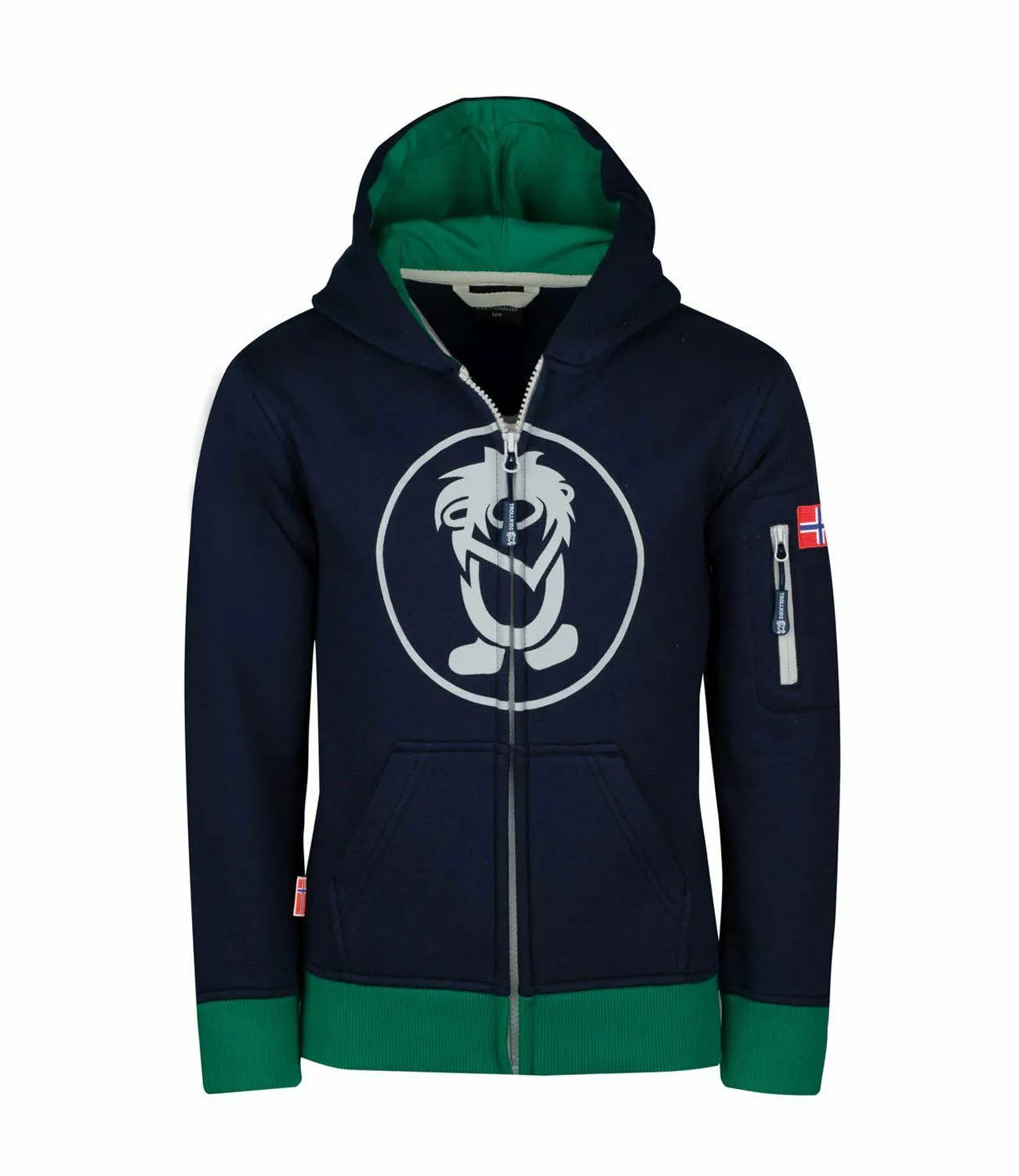 Trollkids Sortland Hoodie Kinder Marineblau/Pfeffergrün im Online Shop von kaufen