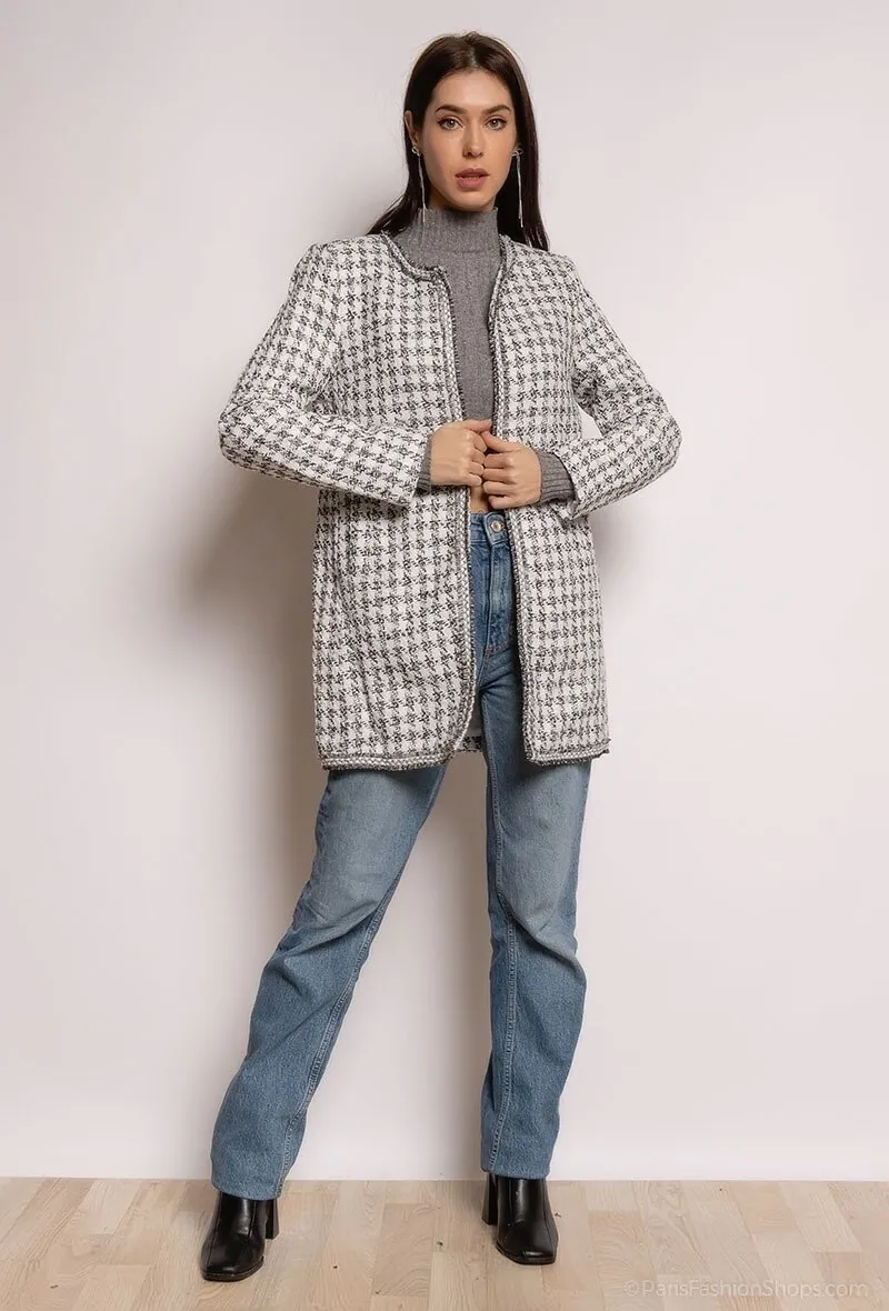 Tweed jacket with metallized threads
