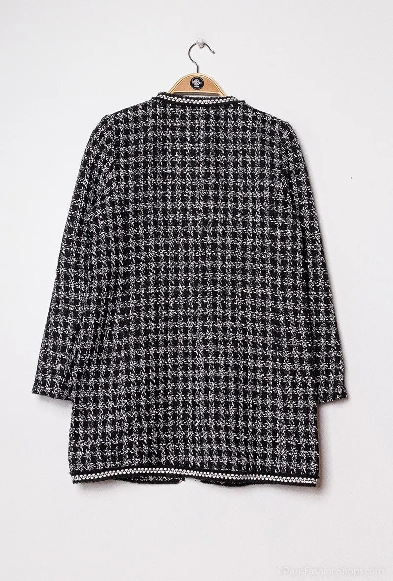 Tweed jacket with metallized threads