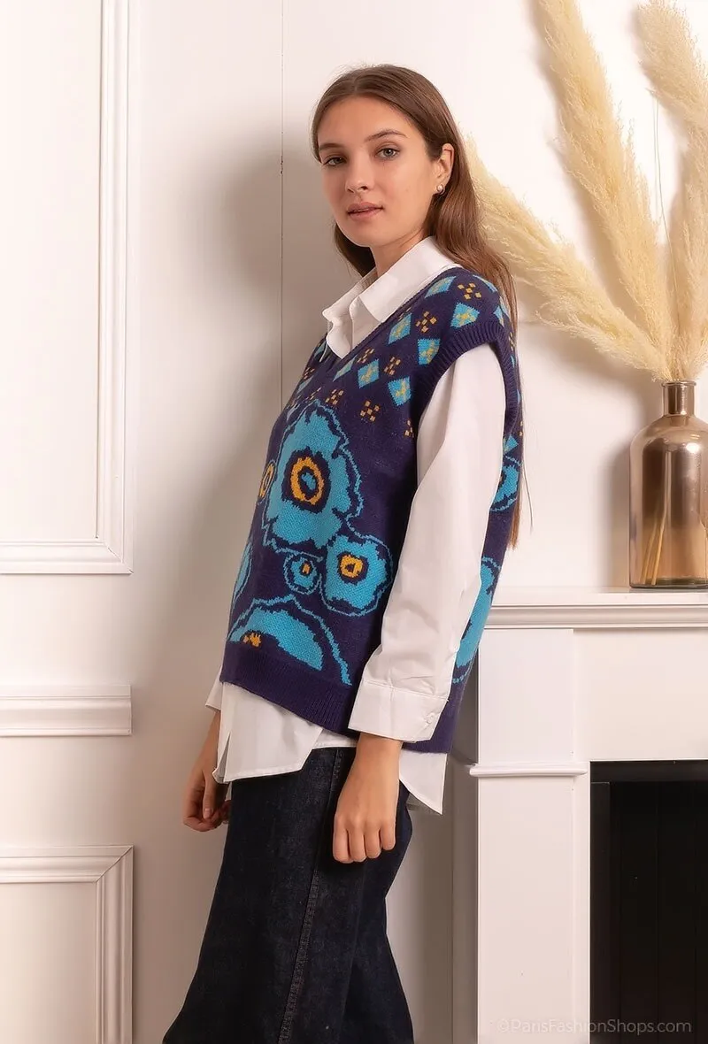 Ärmelloser bedruckter Pullover mit Hemd